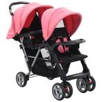 vidaXL Kinderwagen dubbel staal roze en zwart, Kinderen en Baby's, Verzenden, Nieuw