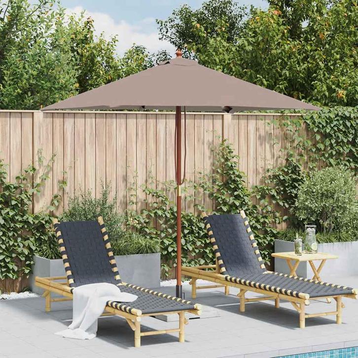 vidaXL Parasol met houten paal 150x200 cm taupe, Tuin en Terras, Parasols, Nieuw, Verzenden