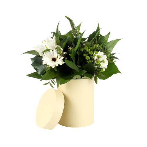 Bloemendoos hoedendoos karton ø13xh17cm geel schattig, Huis en Inrichting, Woonaccessoires | Kunstplanten en Kunstbloemen, Nieuw