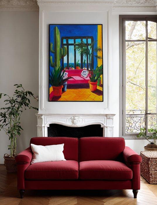 E. García - INTERIOR AZUL Y CACTUS XL (NO RESERVE), Antiek en Kunst, Kunst | Schilderijen | Modern