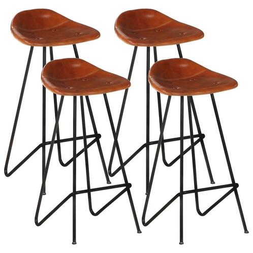 vidaXL Tabourets de bar lot de 4 marron cuir véritable, Maison & Meubles, Tabourets de bar, Neuf, Envoi