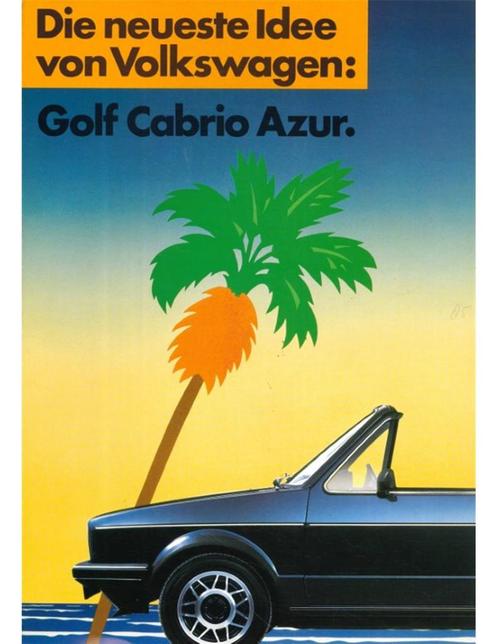 1985 VOLKSWAGEN GOLF CABRIO AZUR BROCHURE DUITS, Livres, Autos | Brochures & Magazines