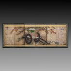 Byôbu  (vouwscherm) - Goudblad, Zilverblad, Gelakt hout,