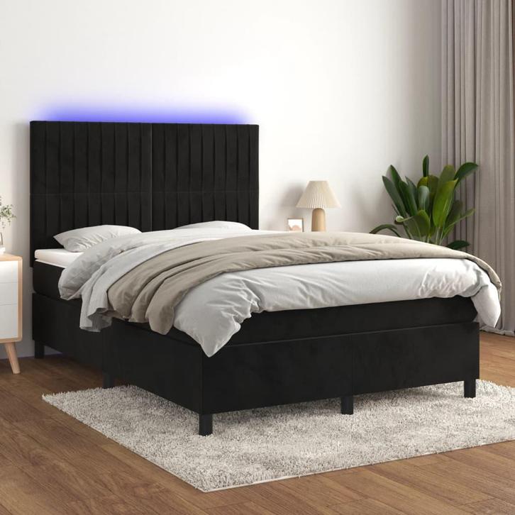vidaXL Boxspring met matras en LED fluweel zwart 140x200 cm, Huis en Inrichting, Slaapkamer | Bedden, Nieuw, Verzenden