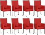 Set van 8 Rode leren moderne eetkamerstoelen - poot rond, Nieuw, Vijf, Zes of meer stoelen, Modern, Leer