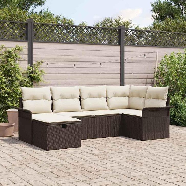 vidaXL Tuinbank Set met kussen met opslag 6 pcs Bruin Poly, Tuin en Terras, Tuinsets en Loungesets, Nieuw, Verzenden