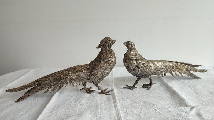 Couple de Faisans en métal argenté - Statue, Couple de, Antiek en Kunst, Curiosa en Brocante