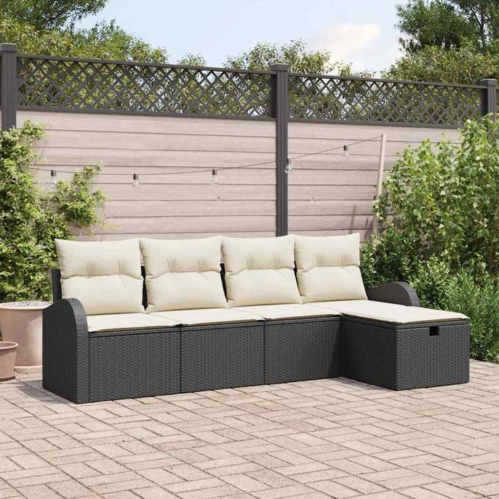 vidaXL Tuinbank Set met kussen met opslag 5 pcs Zwart Poly, Jardin & Terrasse, Ensembles de jardin, Envoi