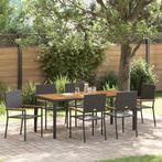 vidaXL Tuin Eettafel Set 7 pcs Zwart poly rattan, Tuin en Terras, Verzenden, Nieuw