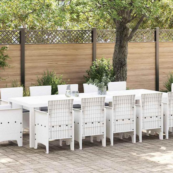 vidaXL Tuin Eettafel Set 13 pcs Wit Synthetisch riet &, Tuin en Terras, Tuinsets en Loungesets, Nieuw, Verzenden
