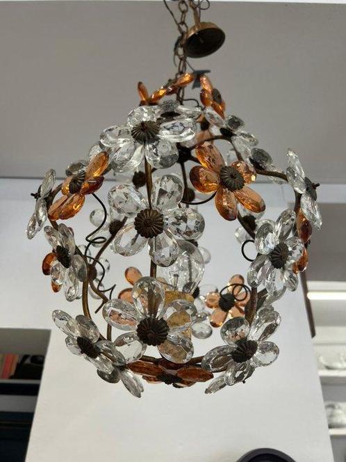 Kroonluchter - Glas, IJzer - beeldenlamp met bloemen van, Antiek en Kunst, Antiek | Verlichting