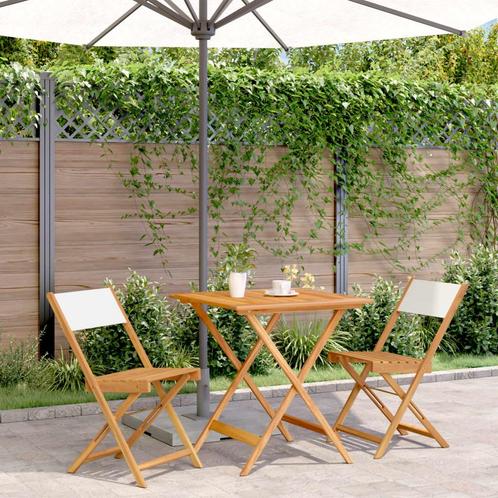 vidaXL 3-delige Bistroset stof en massief hout crèmewit, Tuin en Terras, Tuinsets en Loungesets, Nieuw, Verzenden