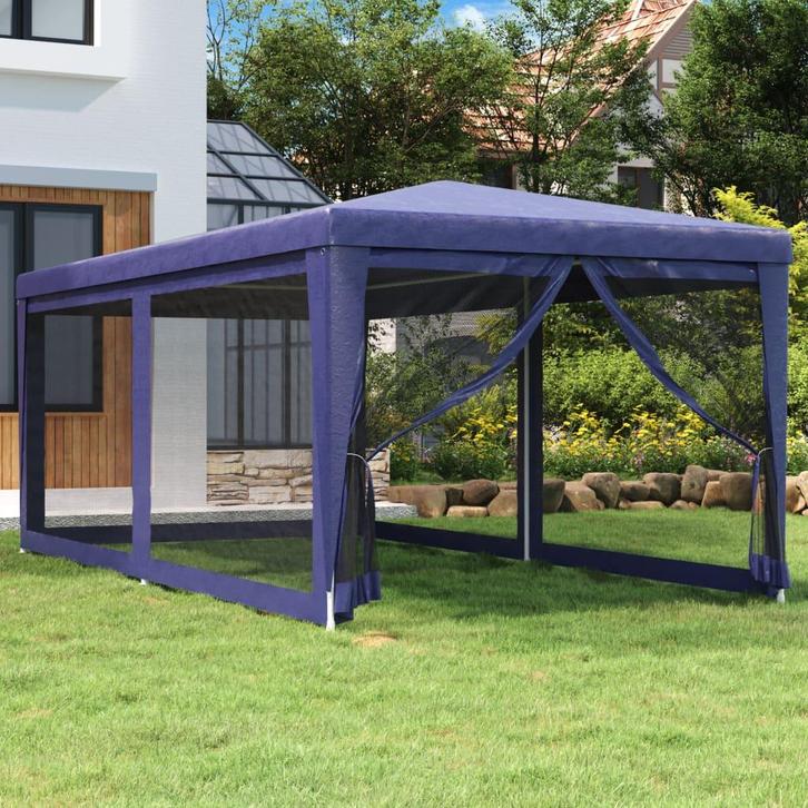 vidaXL Partytent met 6 mesh zijwanden 3x6 m HDPE blauw, Tuin en Terras, Partytenten, Nieuw, Verzenden