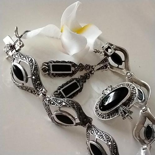 Onyx - Ensemble Art Déco Bracelet/Bague/Boucles, Antiek en Kunst, Kunst | Designobjecten