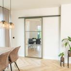 Stalen Schuifdeur met koofsysteem 3 Vlaks Olijfgroen Helder