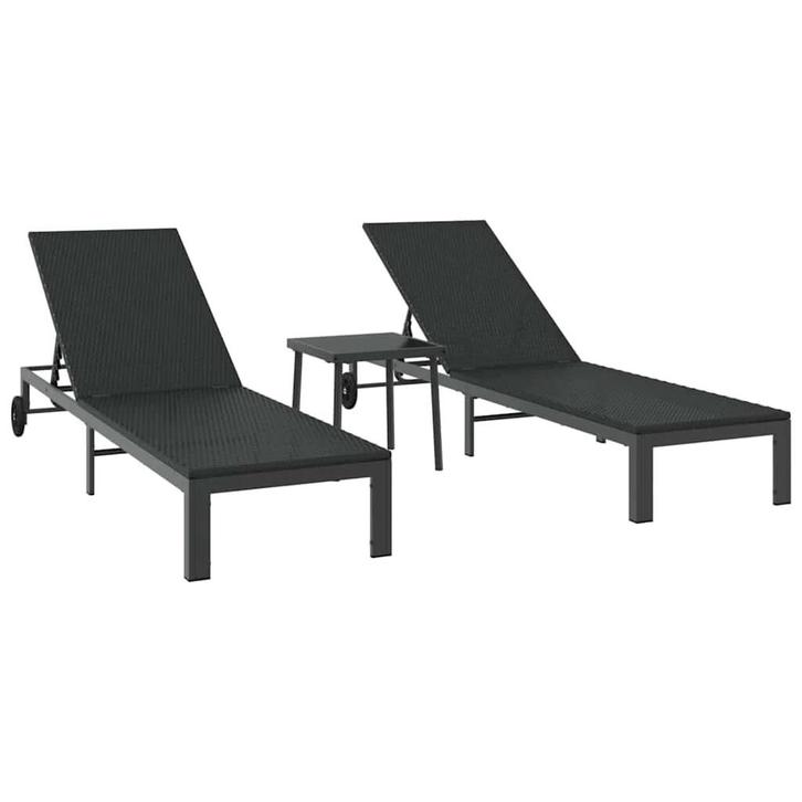 2x Zonnebed Zwart | OP = OP Retour Deal! | Slimme Koop, Tuin en Terras, Ligbedden, Verrijdbaar, Nieuw, Rotan, Verzenden