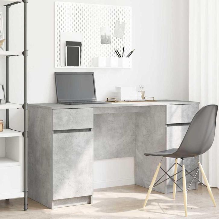 vidaXL Bureau met lade Betongrijs 140 x 49 x 76 cm Bewerkt, Maison & Meubles, Bureaux, Envoi