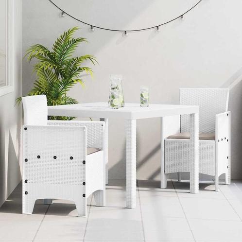 vidaXL Tuin Eettafel Set 3 pcs Wit Polt riet, Tuin en Terras, Tuinsets en Loungesets, Nieuw, Verzenden