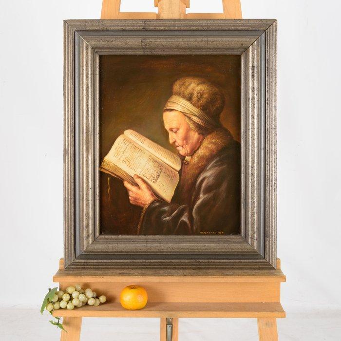 Moreno (XX) - Portret van een lezende oude vrouw, Antiek en Kunst, Kunst | Schilderijen | Klassiek