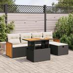 vidaXL 6-delige Loungeset met kussens poly rattan zwart, Tuin en Terras, Verzenden, Nieuw, Loungeset