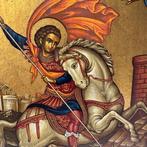 Icoon - Joris de Drakendoder - Hout - Handgeschilderd, Antiek en Kunst