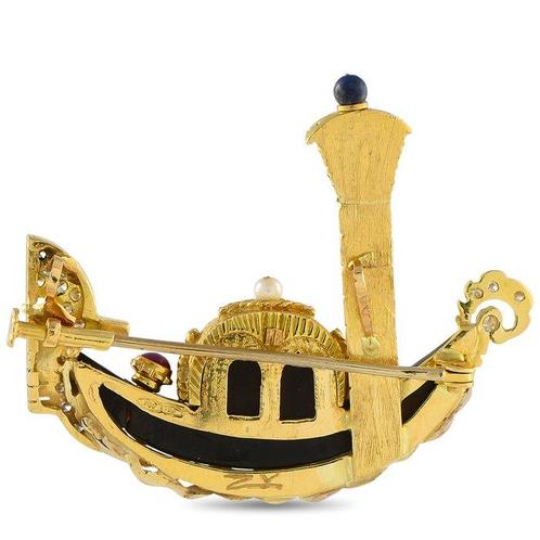 Broche - 18 carats Or jaune, Broche gondole en or jaune 18, Handtassen en Accessoires, Antieke sieraden