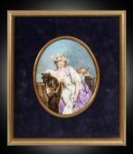 Vrouw met paard en pluimvee - Plaquette - Keramiek