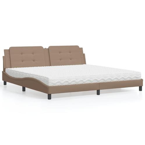 vidaXL Bed met matras kunstleer cappuccinokleurig 200x200 cm, Huis en Inrichting, Slaapkamer | Bedden, Nieuw, Verzenden