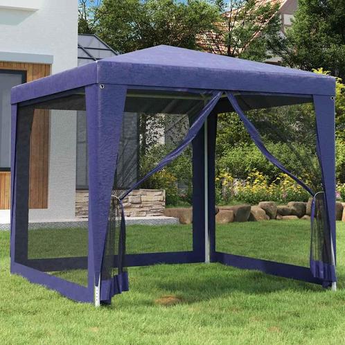 vidaXL Partytent met 4 mesh zijwanden 2,5x2,5 m HDPE blauw, Tuin en Terras, Partytenten, Nieuw, Verzenden