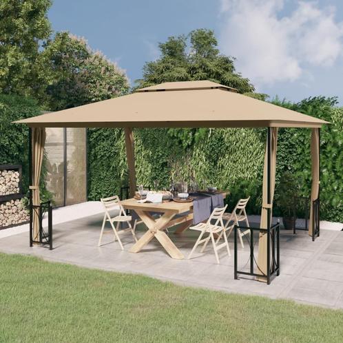 vidaXL Prieel met zijwanden en dubbel dak 3x4 m taupe, Tuin en Terras, Partytenten, Nieuw, Verzenden