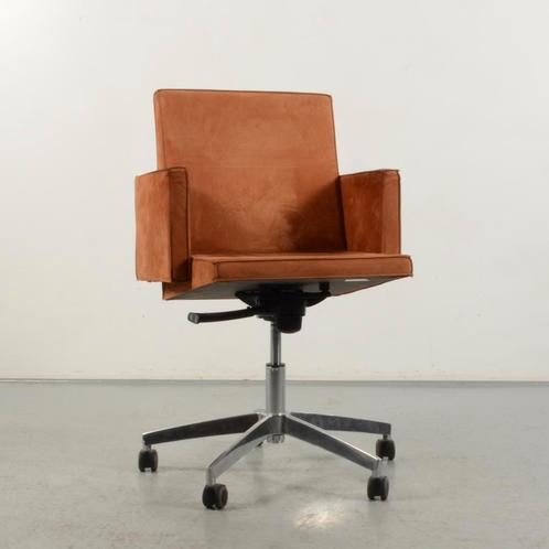 Vergaderstoel Frontseat - Bruin leder - Verrijdbaar, Huis en Inrichting, Stoelen, Gebruikt, Ophalen of Verzenden