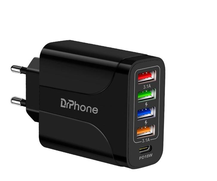 DrPhone HALOXIII – 48W 4 USB Poorten Snel Lader + USB-C PD, Telecommunicatie, Mobiele telefoons | Telefoon-opladers, Nieuw, Verzenden