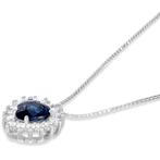 Ketting met hanger - 18 karaat Witgoud - 1.00ct. tw. Saffier
