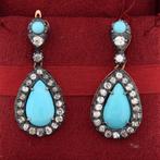 Oorbellen - 14 karaat Geel goud - 4.00ct. tw. Turquoise -, Nieuw