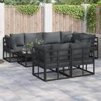 vidaXL Tuinbank Set met kussen 7 pcs Zwart Staal, Tuin en Terras, Verzenden, Nieuw
