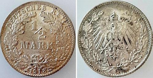 0 5 Mark Duitsland 0,5 Mark 1918d praegefr, die 8 von 191..., Timbres & Monnaies, Monnaies | Europe | Monnaies non-euro, Envoi