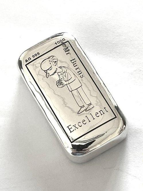 100 grammes - Argent .999 - -No Reserve- Mr Burns, Postzegels en Munten, Edelmetalen en Baren