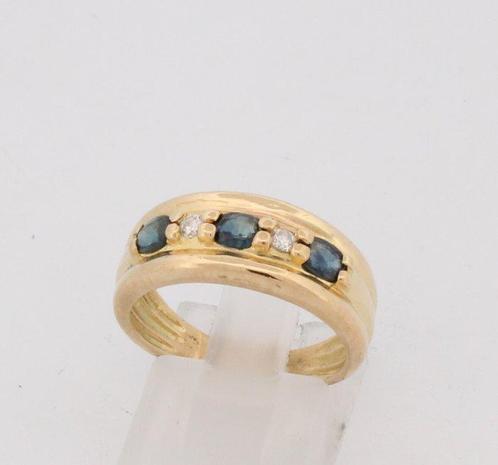 Zonder Minimumprijs - Ring - 18 karaat Geel goud Saffier -, Handtassen en Accessoires, Ringen