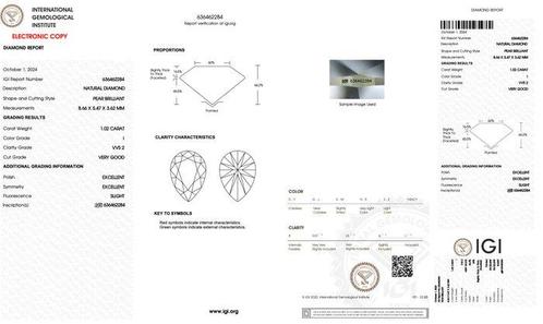 1 pcs Diamant (Naturelle) - 1.02 ct - Poire - I - VVS2 -, Handtassen en Accessoires, Edelstenen