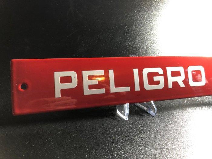 GEVAAR Spaanse waarschuwing rood/wit porseleinen emaille, Antiek en Kunst, Antiek | Wandborden en Tegels