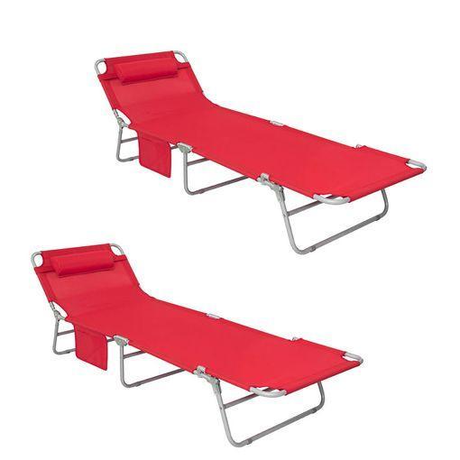 2dekans | Sobuy tuin ligstoelen - 2 stuk - Rood - 195x62x29, Tuin en Terras, Tuinsets en Loungesets, Ophalen of Verzenden
