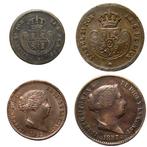 Espagne. Isabelle II. Lote de 4 Monedas de cobre acuñadas en