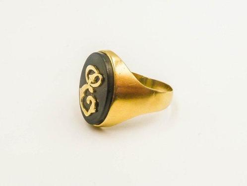Ring - 18 karaat Geel goud - Onyx, Handtassen en Accessoires, Ringen