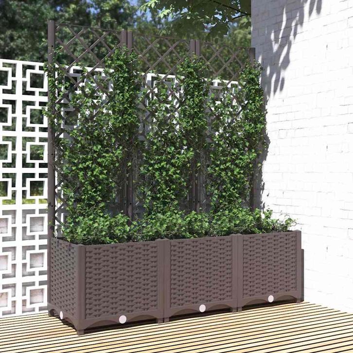 vidaXL Plantenbak met trellis bruin 120x40x136 cm PP, Jardin & Terrasse, Pots de fleurs, Envoi