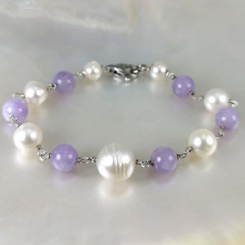 Zonder Minimumprijs - Armband Zilver Parel - Amethist -, Handtassen en Accessoires, Antieke sieraden