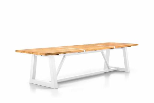 Suns Ovada tuintafel wit frame met teak blad 340 x 100 cm, Jardin & Terrasse, Ensembles de jardin