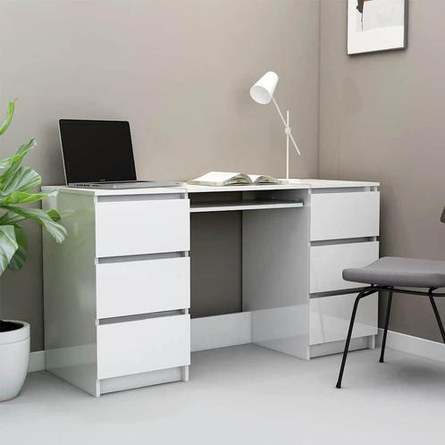 vidaXL Schrijftafel 140x50x77 cm bewerkt hout hoogglans wit, Huis en Inrichting, Bureaus, Nieuw, Verzenden