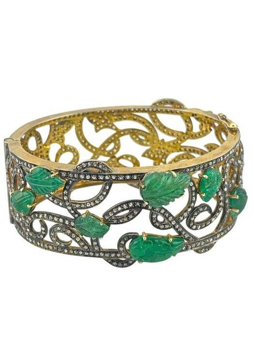 Armband Zilver, Antieke Juweel Armband met Diamanten en Jade, Handtassen en Accessoires, Armbanden
