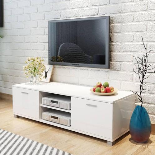 vidaXL Meuble TV Blanc brillant 140x40,5x35 cm, Huis en Inrichting, Kasten |Televisiemeubels, Verzenden