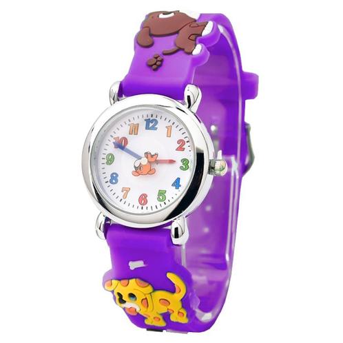 Fako® - Kinderhorloge - 3D - Puppies - Paars, Handtassen en Accessoires, Horloges | Kinderen, Verzenden